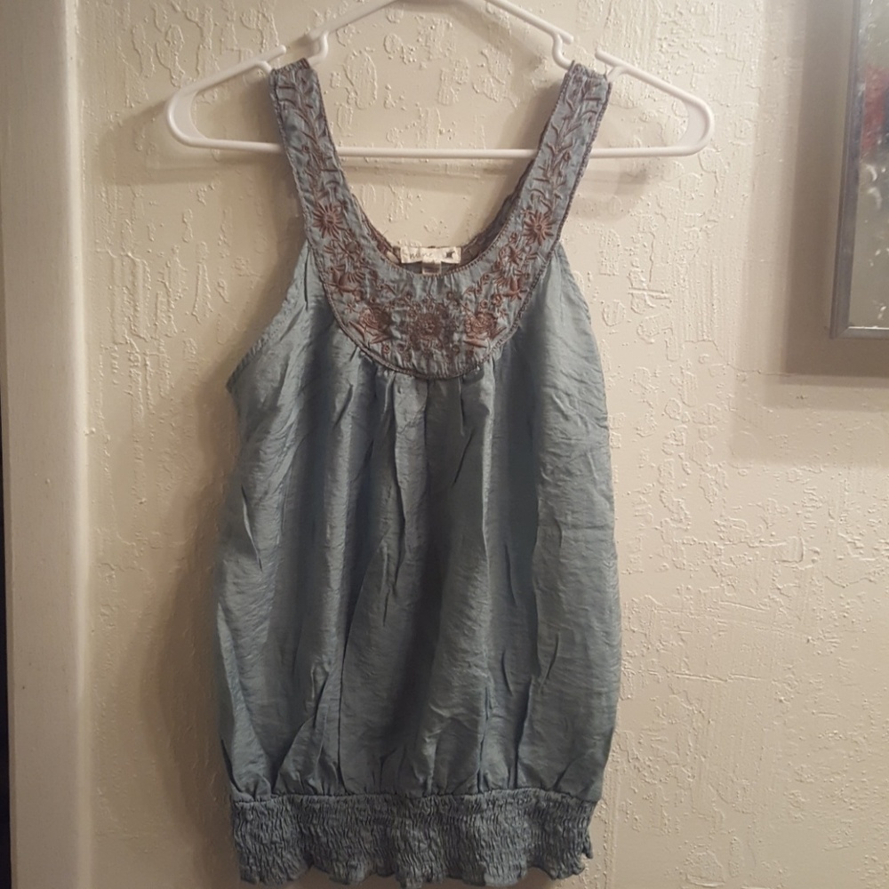 Teal blue with gold embroidery Tank top